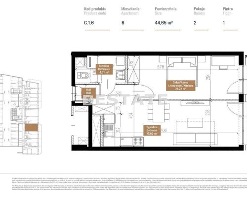 Deweloperskie mieszkanie w Centrum miasta, 44,65m2