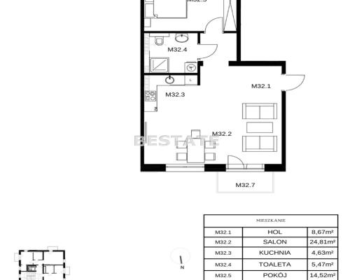M-3 z dwoma balkonami, apartament