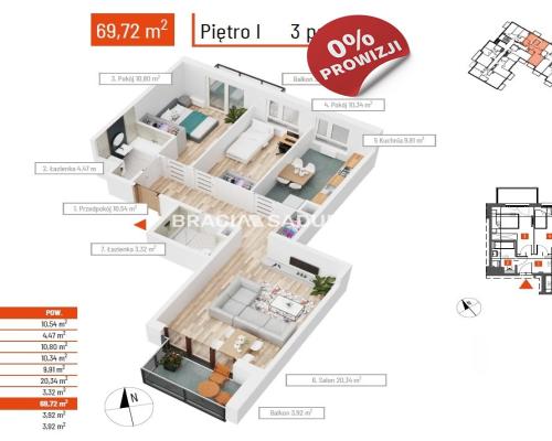 69m2 3pok+os kuchnia 2 balkony Bieżanów-Prokocim