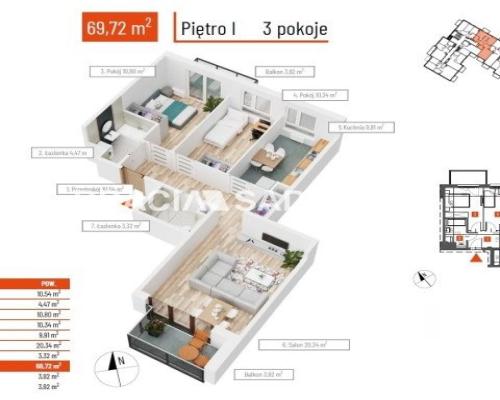 69m2 3pok+os kuchnia 2 balkony Bieżanów-Prokocim