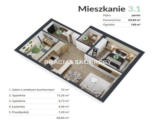 3pok+ogród 9.500tys/m2 Śledziejowice koło Krakowa