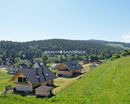 Dwa drewniane domy z czterema lokalami