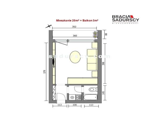 Ładne mieszkanie 20m2 z dużym balkonem i komórką lokatorską na Okęciu, przy ul. Hynka. Drugie piętro w bloku 4-piętrowm.