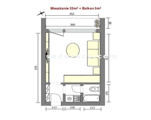 Ładne mieszkanie 20m2 z dużym balkonem i komórką lokatorską na Okęciu przy ul. Hynka. Drugie piętro w bloku 4-piętrowm.