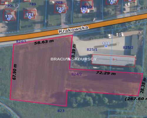 Działka budowlana w Jaśkowicach k/Skawiny gm. Skawina, powiat krakowski. Działka o powierzchni 6200 m2 i wymiarach części gł&oa