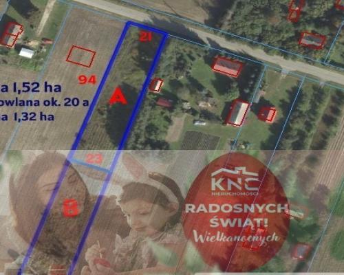 Działka rolno-budowlana 1,52 ha Dąbrowa gm. Ludwin