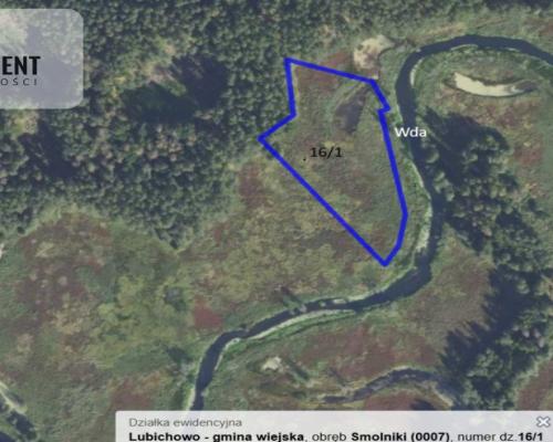 Działka  1,140 ha w lesie, przy rzece Wda-Smolniki