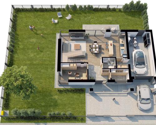 Atrakcyjny dom 1/2 bliźniaka o powierzchni całkowitej 257m2 m z ogródkiem o powierzchni ok 440m2 i garażem w Wawrze osiedle- LA