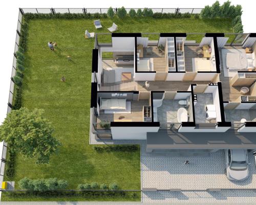 Atrakcyjny dom 1/2 bliźniaka o powierzchni całkowitej 257m2 m z ogródkiem o powierzchni ok 440m2 i garażem w Wawrze osiedle- LA