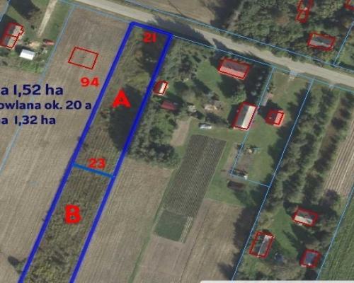 Działka rolno-budowlana 1,52 ha Dąbrowa gm. Ludwin