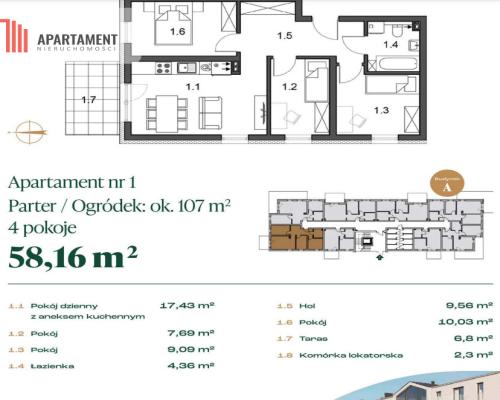 Centrum Rypina, 4 pokoje, 58,16mkw, ogródek 107mkw