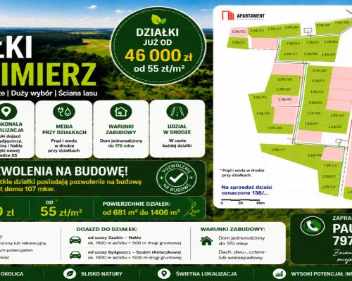 Działki od 46 tyś- projekt i pozwolenie w cenie!