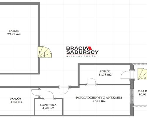 3 pok ok. 50 z tarasem na dachu 30m2 Podgórze