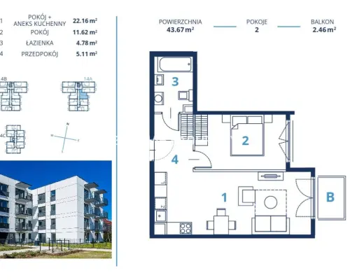 43m2 2 pok +balkon Ruczaj