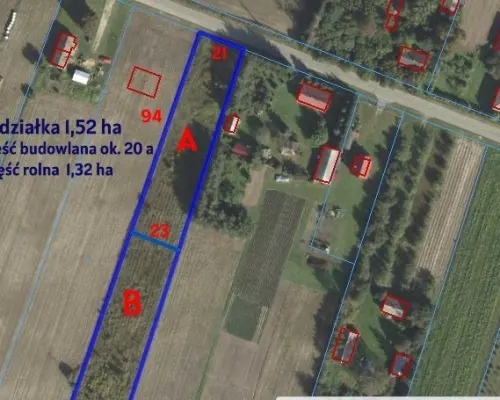 Działka rolno-budowlana 1,52 ha Dąbrowa gm. Ludwin