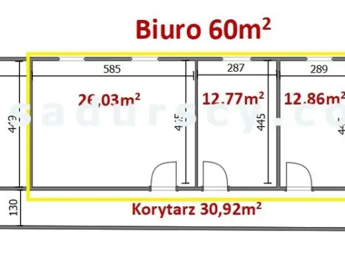 Biuro 60m2 z klimatyzacją, na pierwszym piętrze w Piasecznie, okolice Józefosławia.        Trzy pokoje biurowe z oknam