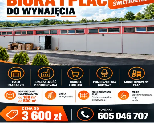 Hala, magazyn, biura i plac do wynajęcia – Janów, woj. świętokrzyskie