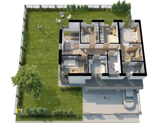 Atrakcyjny dom 1/2 bliźniaka o powierzchni całkowitej 257m2 m z ogródkiem o powierzchni ok 440m2 i garażem w Wawrze osiedle- LA