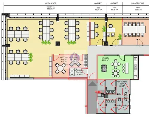 Mokotów: lokal biurowy 306 m2 do wynajęcia