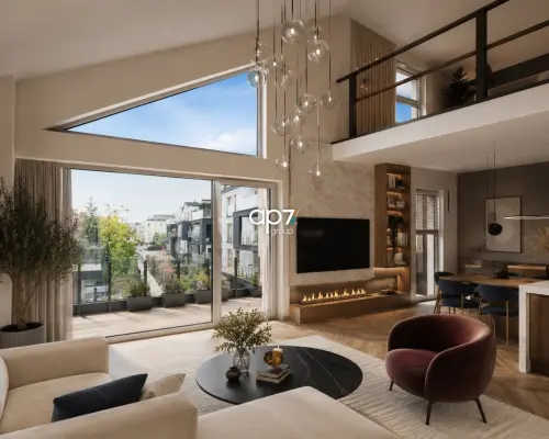 Apartament z antresolą i panoramicznymi oknami