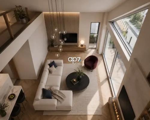 Apartament z antresolą i panoramicznymi oknami