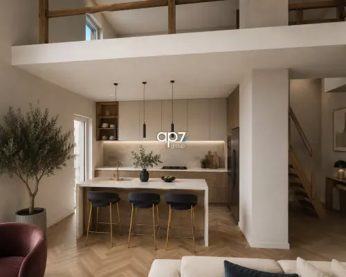 Apartament z antresolą i panoramicznymi oknami