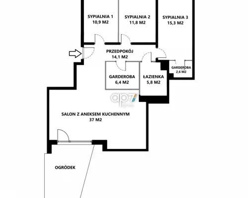 Ogródek | salon 37 m2 od południa | 2 garderoby