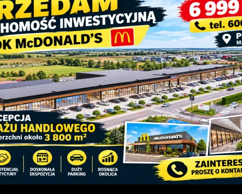 Nieruchomość inwestycyjna obok McDonald’s – koncepcja pasażu handlowego 3 800 m²