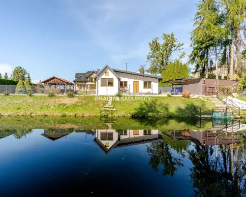 Dom w sasiedztwie lasu z ze stawem, Brzesko