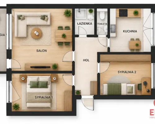 3 pokoje, 58,6 m² | Dwustronne mieszkanie